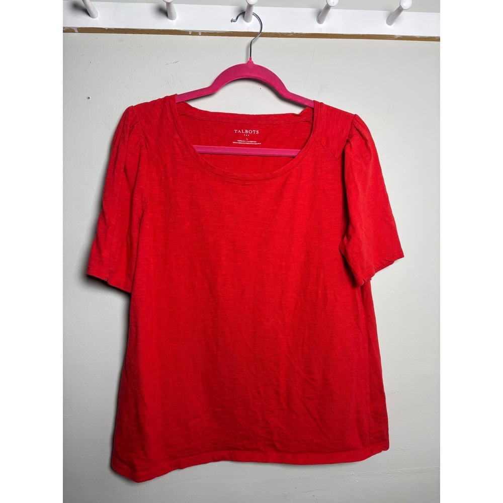 Talbots Red Puff Sleeve Scoop Neck Knit Top Womens Large